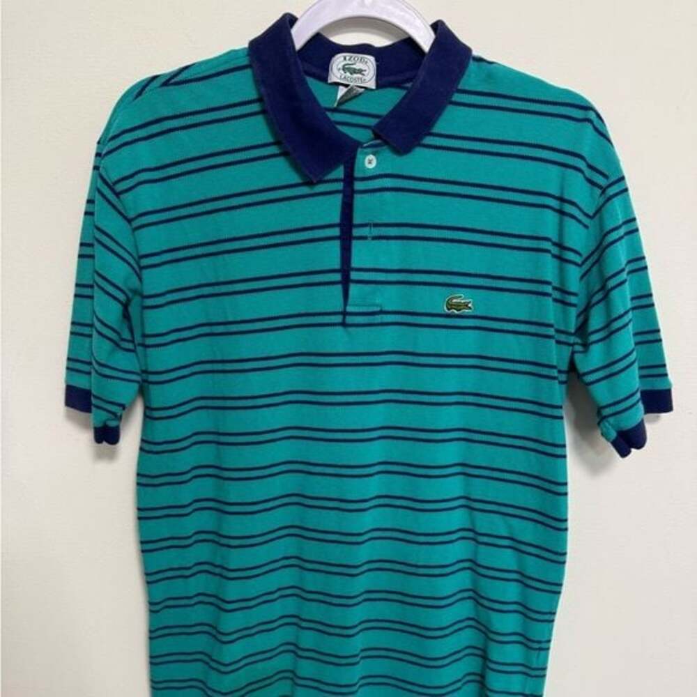 Lacoste Green and Blue Striped Polo Shirt